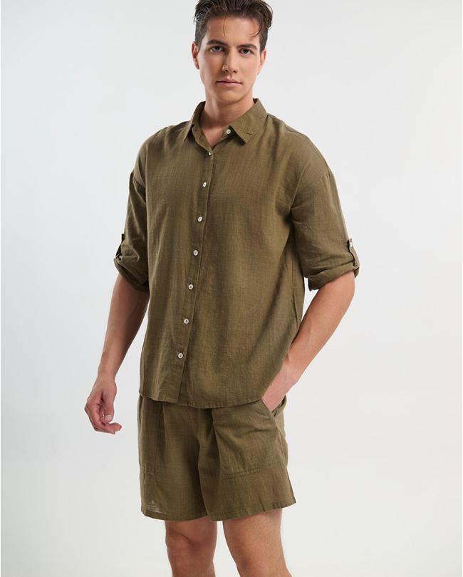 ΠΟΥΚΑΜΙΣΟ ΑΝΔΡΙΚΟ ΜΕ 3/4 ΜΑΝΙΚΙ XAKI M/L (100% COTTON SLUB)