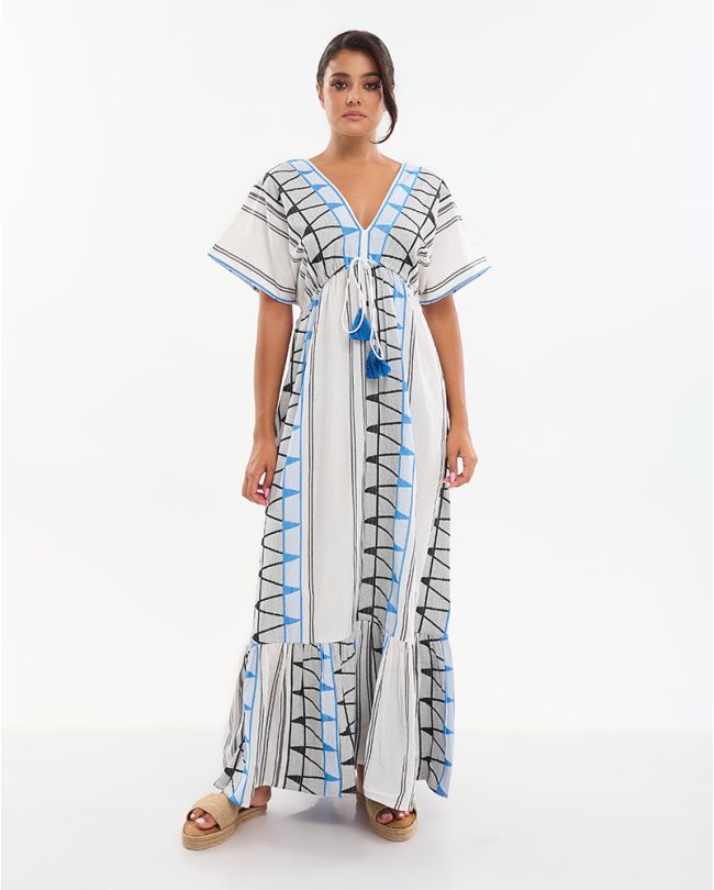 ΦΟΡΕΜΑ ΜΕ ΚΟΝΤΟ ΜΑΝΙΚΙ ΣΕ ΛΕΥΚΌ/ΜΑΥΡΟ/ΜΠΛΕ ΜΕ ΔΙΑΚΟΣΜΗΤΙΚΑ ΦΟΥΝΤΑΚΙΑ ONE SIZE (100%COTTON)