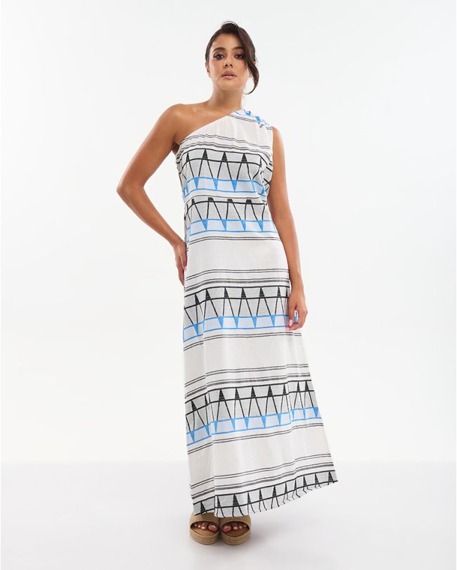 ΦΟΡΕΜΑ ΜΑΚΡΥ ΜΕ ΈΝΑ ΩΜΟ ΣΕ ΜΑΥΡΟ/ΛΕΥΚΟ/ΜΠΛΕ ONE SIZE (100% COTTON)