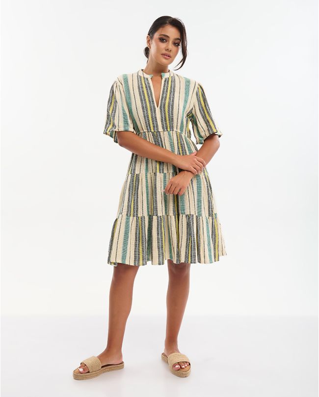 ΦΟΡΕΜΑ ΜΕ ΚΟΝΤΟ ΜΑΝΙΚΙ ΣΕ ΕΚΡΟΎ/ΜΑΥΡΟ/ΠΡΆΣΙΝΟ ONE SIZE (100% COTTON)