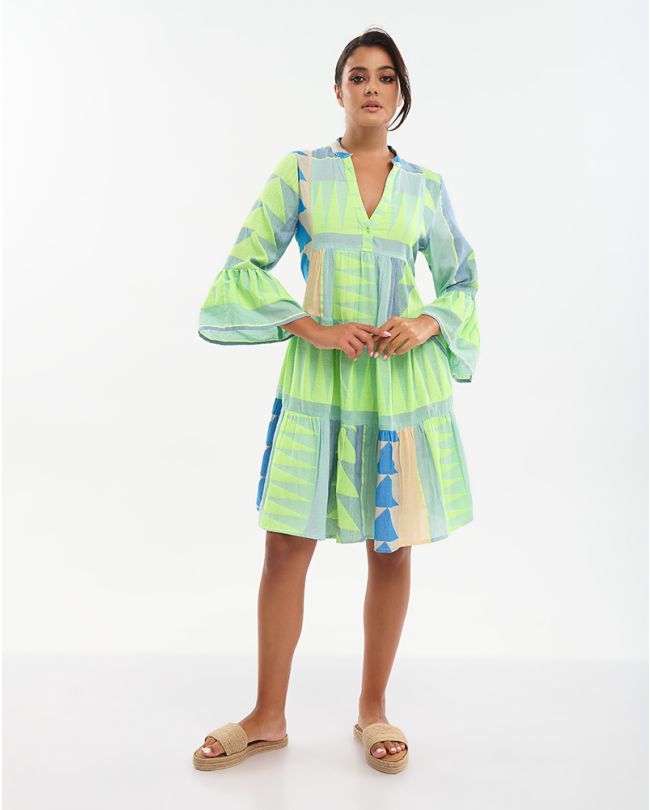 ΦΟΡΕΜΑ ΚΟΝΤΟ ΣΕ ΠΡΆΣΙΝΟ/ΜΠΛΕ/ΜΠΕΖ ΜΕ 3/4 ΜΑΝΙΚΙ ΚΑΙ ΒΟΛΑΝ ONE SIZE (100% COTTON)