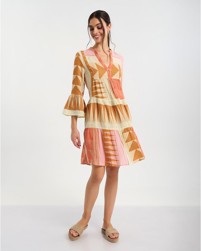 ΦΟΡΕΜΑ ΚΟΝΤΟ ΜΕ 3/4 ΜΑΝΙΚΙ ΣΕ ΚΑΜΕΛ ΧΡΩΜΑΤΑ ONE SIZE (100% COTTON)