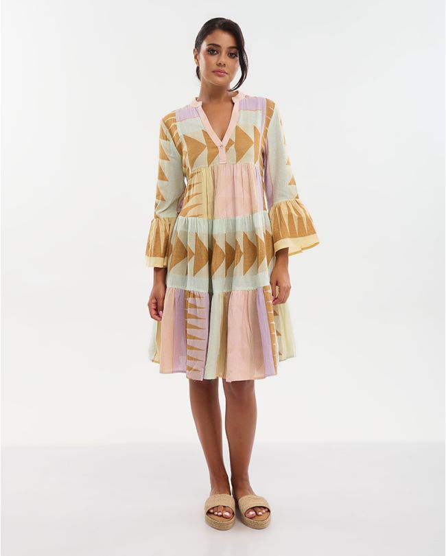 ΦΟΡΕΜΑ ΚΟΝΤΟ ΜΕ 3/4 ΜΑΝΙΚΙ ΣΕ ΠΑΣΤΕΛ ΧΡΩΜΑΤΑ ONE SIZE (100% COTTON)