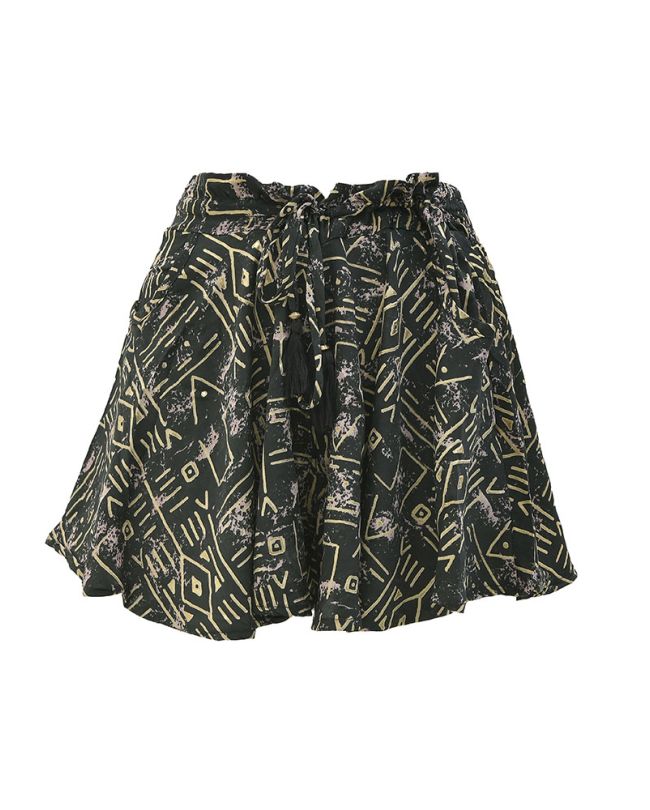 SHORTS IN BLACK/GOLD COLOR WITH GEOMETRIC DESIGNS S/M  (100% CREPE)