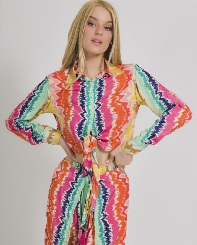TOP/SHIRT WITH KNOT MULTICOLOR ONE SIZE  (100% CREPE)