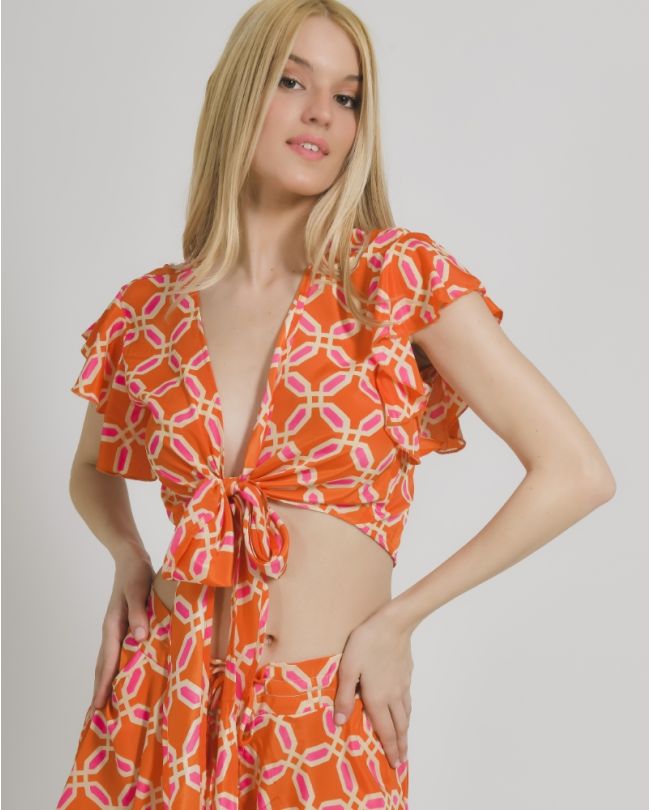 TOP/BLOUSE IN ORANGE/PINK COLOR ONE SIZE  (100% CREPE)