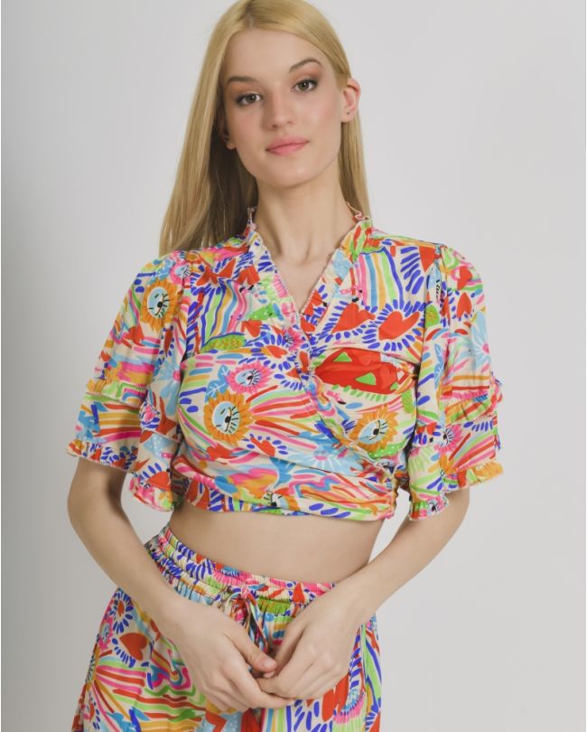 TOP/BLOUSE WITH MULTICOLOR DESIGNS ONE SIZE  (100% CREPE)