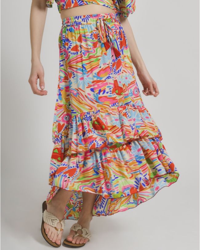 SKIRT WITH MULTICOLOR PRINTS S/M (100% CREPE)