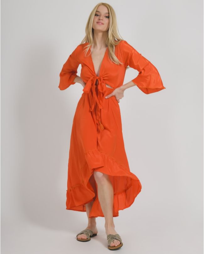 CUT-OUT DRESS IN ORANGE COLOR ONE SIZE (100% CREPE)