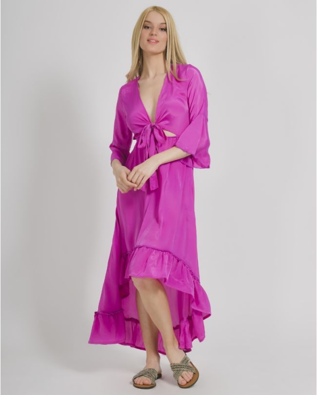 CUT-OUT DRESS IN PURPLE COLOR ONE SIZE (100% CREPE)