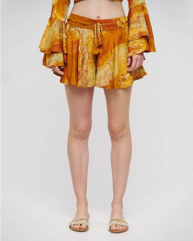 SHORTS WITH CORDS IN MOUSTARD/BROWN COLOR WITH GOLD DETAILS M/L (100% CREPE)