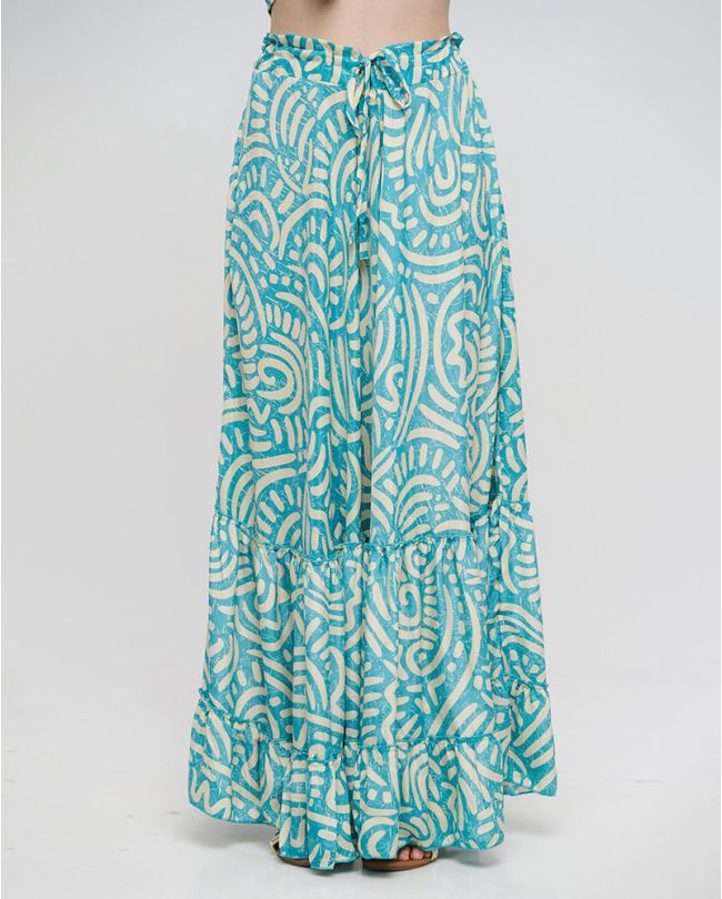 LONG SKIRT IN TURQUOISE COLOR WITH PATTERNS S/M (100% CREPE)