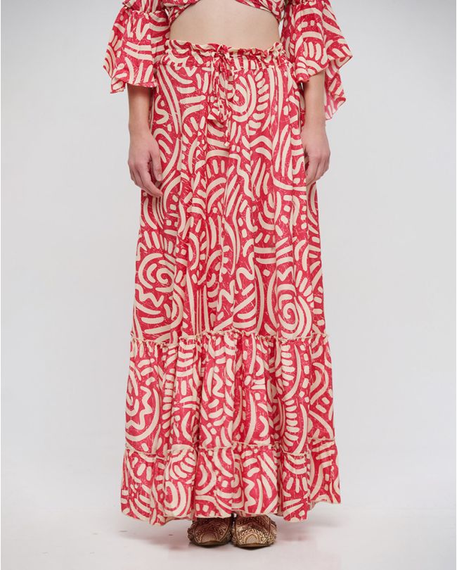 LONG SKIRT IN VIVID PINK COLOR WITH PATTERNS M/L (100% CREPE)