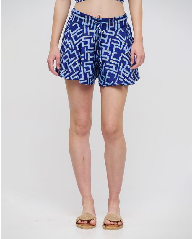 SHORTS WITH POCKETS IN BLUE/LIGHT BLUE COLOR WITH GOLD DETAILS S/M (100%CREPE)