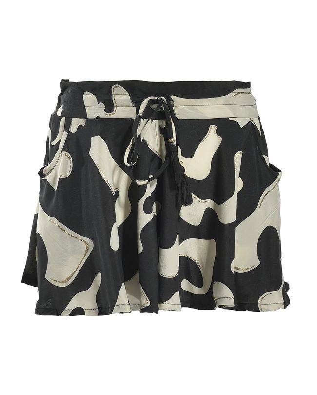 SHORTS WITH POCKETS ''CAMOUFLAGE'' IN BLACK/ECRU COLOR S/M (100% CREPE)