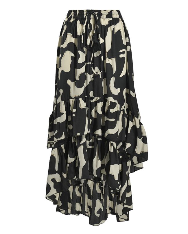 ASYMMETRIC SKIRT WITH RUFFLES ''CAMOUFLAGE'' IN BLACK/ECRU COLOR S/M (100% CREPE)