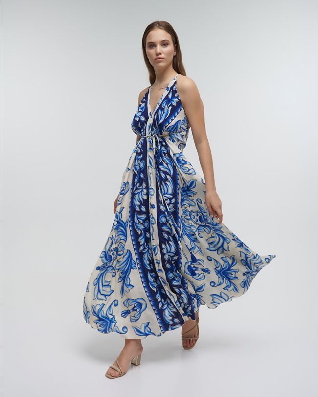 ΦΟΡΕΜΑ ΜΑΚΡΥ ΕΞΩΠΛΑΤΟ ΜΠΛΕ ΜΕ ΧΡΥΣΕΣ ΛΕΠΤΟΜΕΡΕΙΕΣ ONE SIZE (100%RAYON)