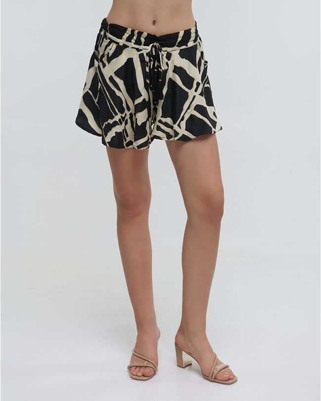 SHORTS WITH CORDS ''BLOCKS'' IN BLACK COLOR WITH GOLD DETAILS S/M (100% CREPE)