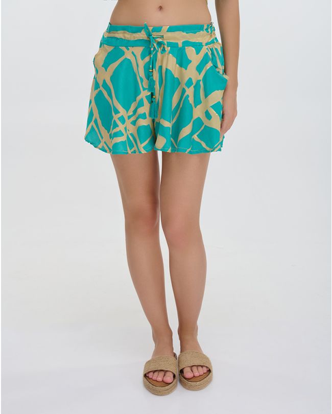 SHORTS WITH CORDS ''BLOCKS'' IN TURQUOISE COLOR WITH GOLD DETAILS M/L (100% CREPE)
