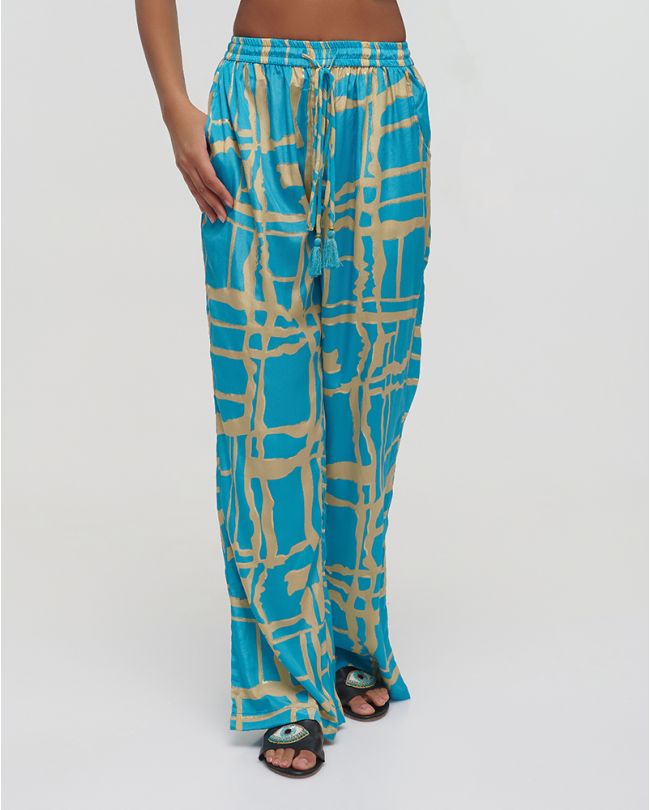 PANTS WITH POCKETS ''BLOCKS'' IN LIGHT BLUE COLOR WITH GOLD DETAILS S/M (100% CREPE)