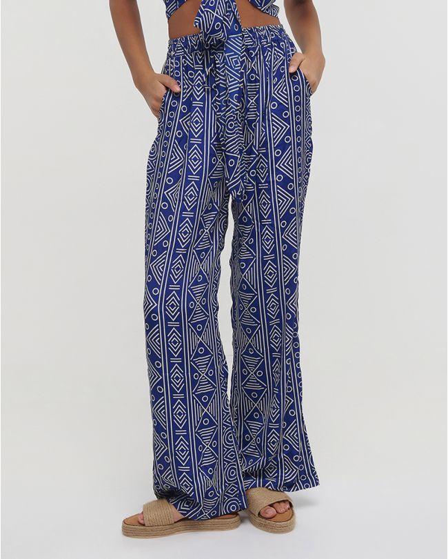 PANTS WITH POCKETS IN BLUE COLOR WITH PRINTS S/M (100% CREPE)
