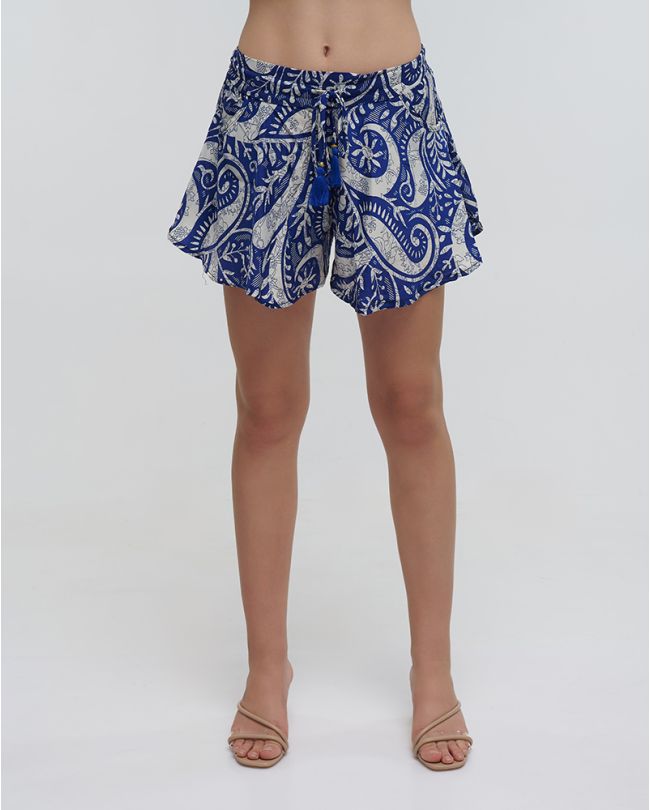 PRINTED SHORTS WITH CORDS IN BLUE COLOR S/M (100% RAYON)