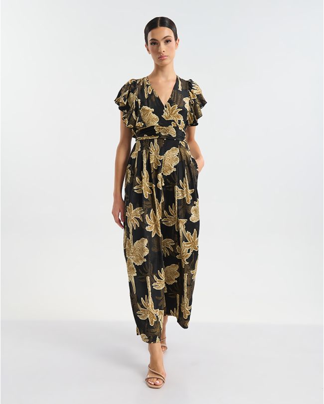 ΟΛΟΣΩΜΗ ΦΟΡΜΑ ΜΕ ΚΟΝΤΟ ΜΑΝΙΚΙ ΜΑΚΡΙΑ ΜΑΥΡΟ/ΧΡΥΣΟ ΦΟΙΝΙΚΕΣ ONE SIZE (60% SILK 40% POLYESTER)