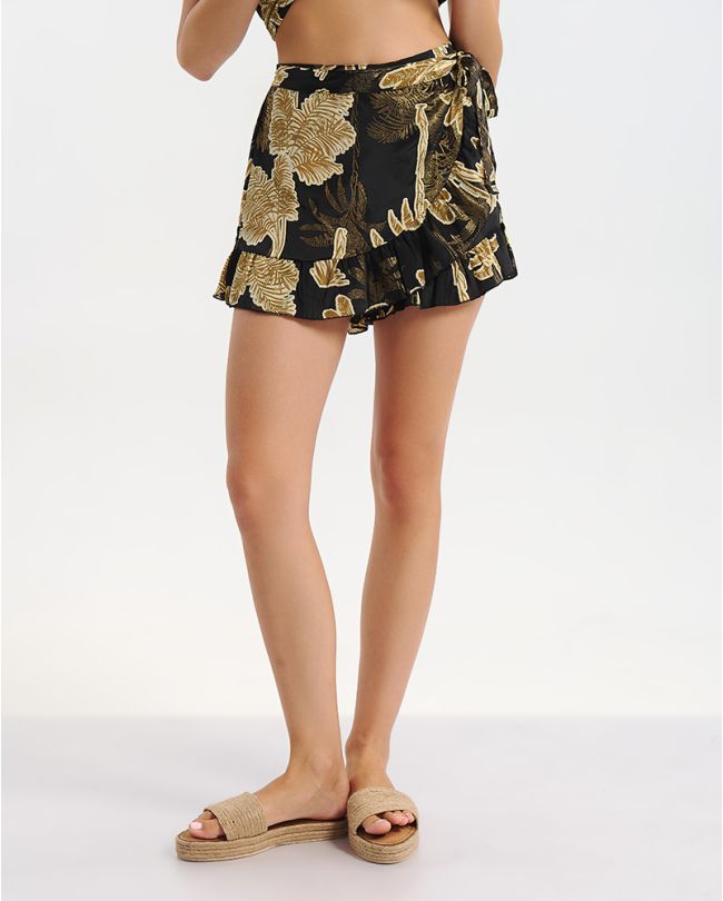 ΚΟΝΤΗ ΔΕΤΗ ΦΟΥΣΤΑ  ΜΑΥΡΟ/ΧΡΥΣΟ ΜΕ ΦΟΙΝΙΚΕΣ S/M  (60% SILK 40% POLYESTER)