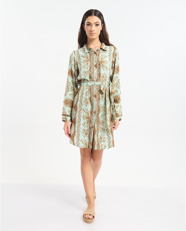 ΠΟΥΚΑΜΙΣΑ ΜΕ ΜΑΚΡΥ ΜΑΝΙΚΙ ΜΕ ΖΩΝΑΚΙ ΤΥΡΚΟΥΑΖ/ΚΑΦΕ ΜΕ ΚΟΧΥΛΙΑ ΚΑΙ ΧΡΥΣΕΣΛΕΠΤΟΜΕΡΕΙΕΣ S/M (60% SILK 40% POLYESTER)