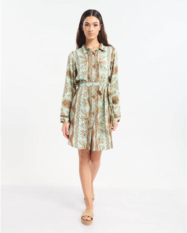 ΠΟΥΚΑΜΙΣΑ ΜΕ ΜΑΚΡΥ ΜΑΝΙΚΙ ΜΕ ΖΩΝΑΚΙ ΤΥΡΚΟΥΑΖ/ΚΑΦΕ ΜΕ ΚΟΧΥΛΙΑ ΚΑΙ ΧΡΥΣΕΣΛΕΠΤΟΜΕΡΕΙΕΣ M/L (60% SILK 40% POLYESTER)