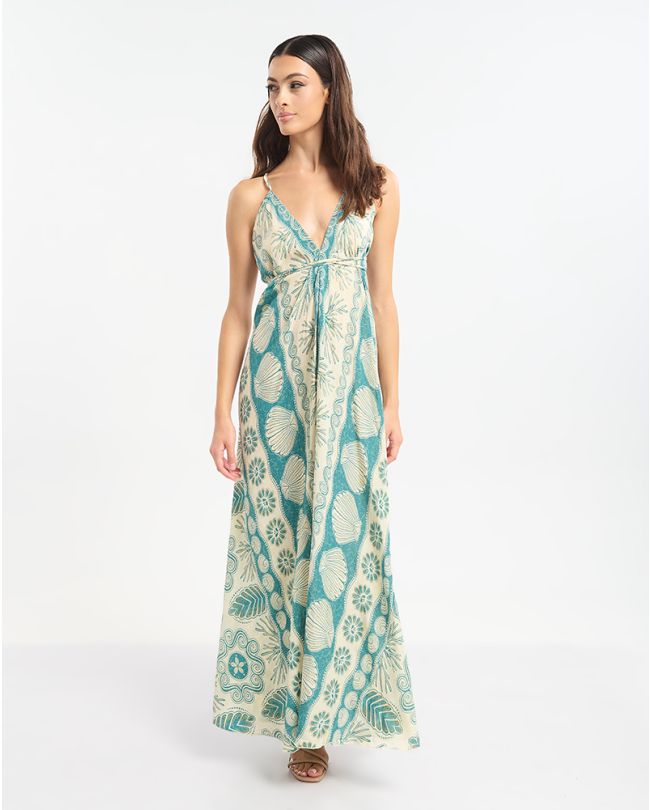 ΦΟΡΕΜΑ ΜΑΚΡΥ ΕΞΩΠΛΑΤΟ ΤΥΡΚΟΥΑΖ/ΕΚΡΟΎ ΜΕ ΧΡΥΣΕΣ ΛΕΠΤΟΜΕΡΕΙΕΣ ΚΑΙ ΚΟΧΥΛΙΑ ONE SIZE (60% SILK 40% POLYESTER)