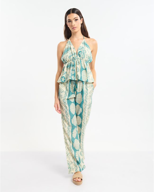 ΤΟΠ ΜΕ ΤΙΡΑΝΤΑ ΤΥΡΚΟΥΑΖ/ΕΚΡΟΎ ΜΕ ΧΡΥΣΕΣ ΛΕΠΤΟΜΕΡΕΙΕΣ ΚΑΙ ΚΟΧΥΛΙΑ ONE SIZE (60% SILK 40% POLYESTER)