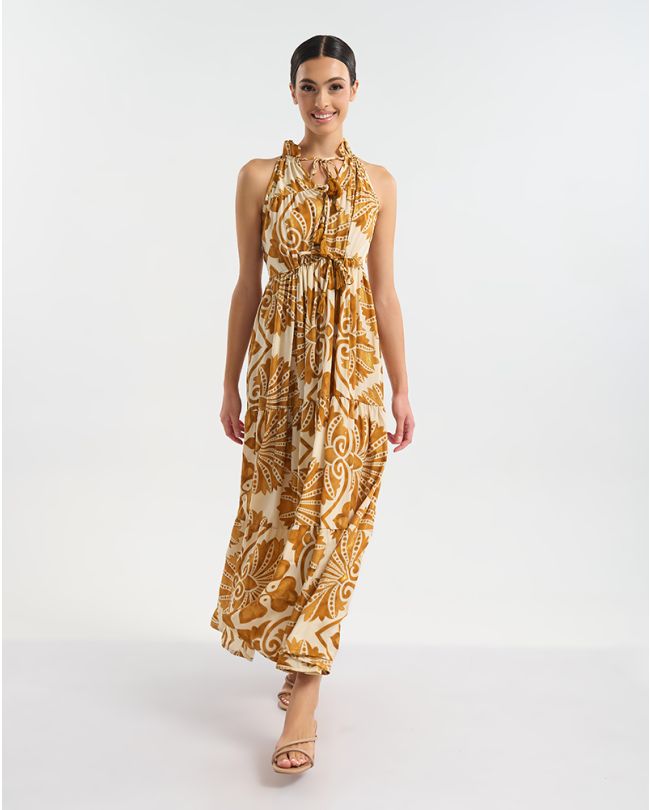 ΦΟΡΕΜΑ ΜΑΚΡΥ ΑΜΑΝΙΚΟ ΣΕ ΕΚΡΟΎ ΧΡΩΜΑ ΜΕ ΧΡΥΣΕΣ ΛΕΠΤΟΜΕΡΕΙΕΣ ONE SIZE  (60% SILK 40% POLYESTER)