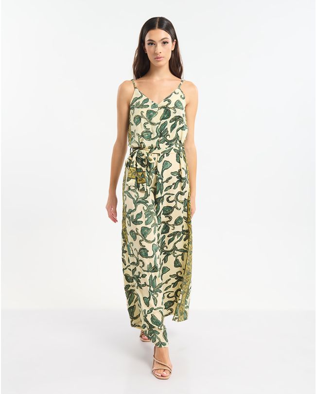 ΟΛΟΣΩΜΗ ΦΟΡΜΑ ΜΑΚΡΙΑ ΑΜΑΝΙΚΗ ΣΕ ΕΚΡΟΥ ΜΕ ΧΡΥΣΕΣ/ ΠΡΑΣΙΝΕΣ ΛΕΠΤΟΜΕΡΕΙΕΣ ONE SIZE (60% SILK 40% POLYESTER)