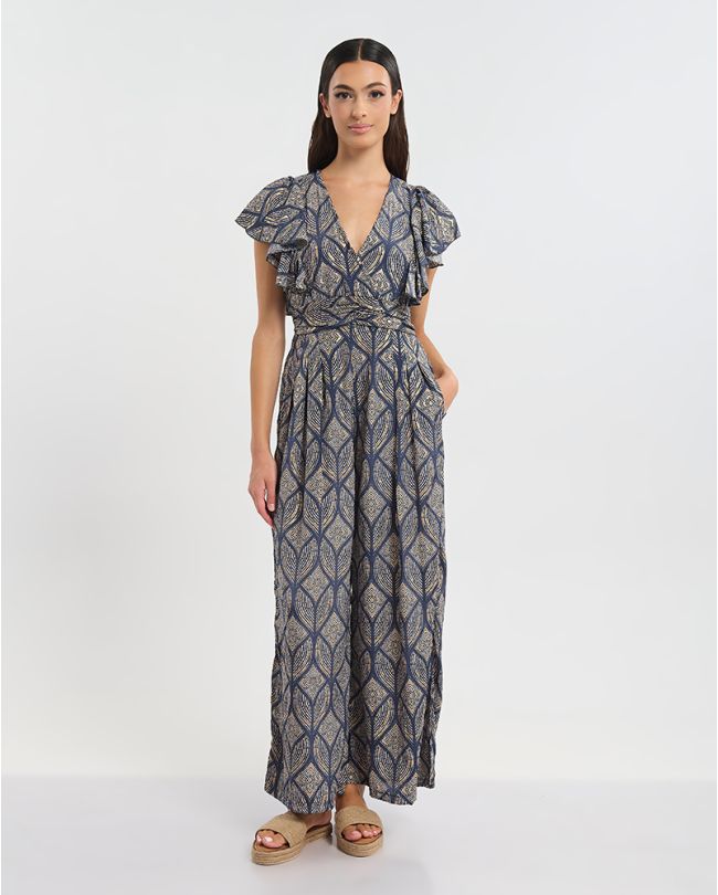 ΟΛΟΣΩΜΗ ΦΟΡΜΑ ΜΑΚΡΙΑ ΜΕ ΚΟΝΤΟ ΜΑΝΙΚΙ ΣΕ ΜΠΛΕ ΜΕ ΡΟΜΒΟΥΣ ONE SIZE  (60% SILK 40% POLYESTER)