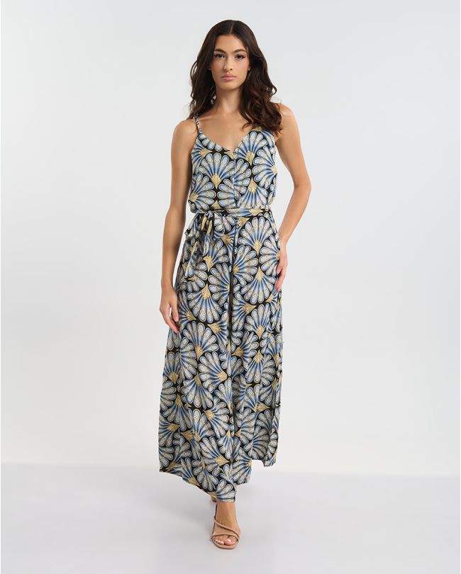 ΟΛΟΣΩΜΗ ΦΟΡΜΑ ΜΑΚΡΙΑ ΑΜΑΝΙΚΗ ΣΕ ΜΠΛΕ ΜΕ ΧΡΥΣΑ ΦΥΛΛΑ ONE SIZE (60% SILK 40% POLYESTER)