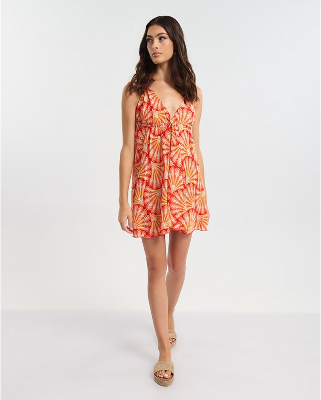 ΦΟΡΕΜΑ ΚΟΝΤΟ ΕΞΩΠΛΑΤΟ ΣΕ ΠΟΡΤΟΚΑΛΙ/ΚΟΚΚΙΝΟ/ΛΕΥΚΟ ΜΕ ΧΡΥΣΕΣ ΛΕΠΤΟΜΕΡΕΙΕΣ ONE SIZE (60% SILK 40% POLYESTER)