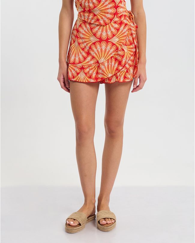 ΚΟΝΤΗ ΦΟΥΣΤΑ ΔΕΤΗ ΣΕ ΠΟΡΤΟΚΑΛΙ/ΚΟΚΚΙΝΟ/ΛΕΥΚΟ ΜΕ ΧΡΥΣΕΣ ΛΕΠΤΟΜΕΡΕΙΕΣ M/L  (60% SILK 40% POLYESTER)