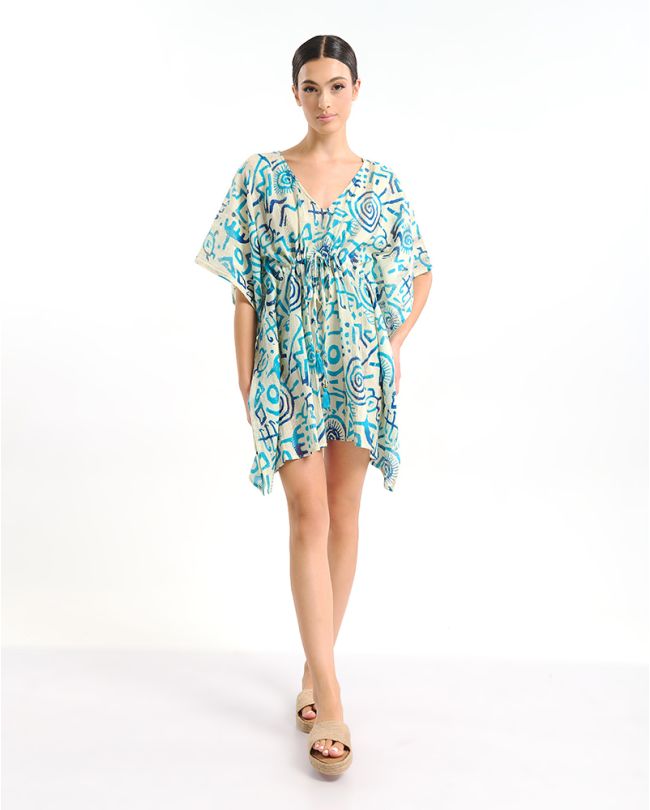 ΚΑΦΤΑΝΙ ΚΟΝΤΟ ΛΕΥΚΟ ΜΕ ΜΠΛΕ/ ΤΙΡΚΟΥΑΖ ΣΧΕΔΙΑ ONE SIZE (100% COTTON)