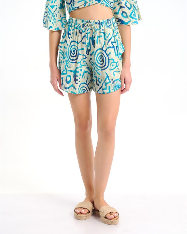 ΣΟΡΤΣΑΚΙ ΛΕΥΚΟ ΜΕ ΜΠΛΕ/ ΤΙΡΚΟΥΑΖ ΣΧΕΔΙΑ ONE SIZE  (100% COTTON)