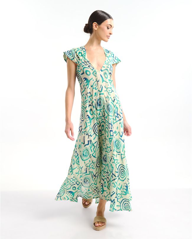 ΚΑΦΤΑΝΙ ΜΑΚΡΥΛΕΥΚΟ ΜΕ ΠΡΑΣΙΝΑ/ ΤΙΡΚΟΥΑΖ ΣΧΕΔΙΑ ONE SIZE  (100% COTTON)