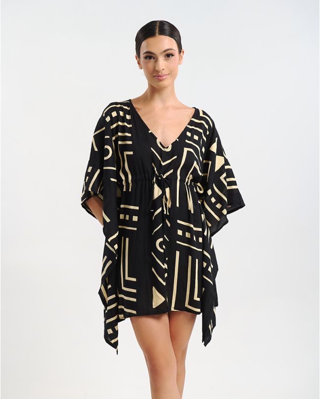 ΚΑΦΤΑΝΙ ΚΟΝΤΟ ΜΑΥΡΟ ΜΕ ΓΕΩΜΕΤΡΙΚΑ ΣΧΕΔΙΑ ONE SIZE (100% RAYON)