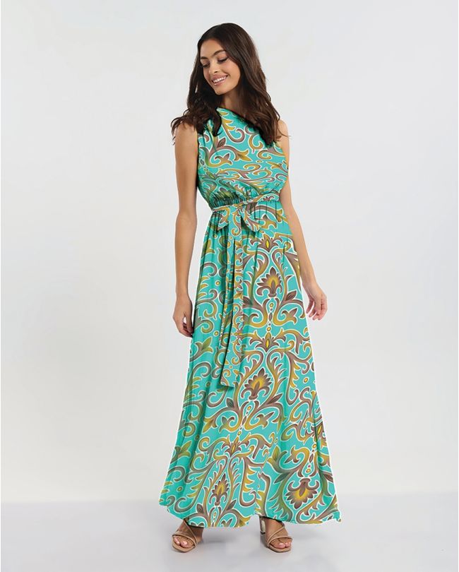 ΦΟΡΕΜΑ ΜΑΚΡΥ ΜΕ 1 ΩΜΟ ΤΙΡΚΟΥΑΖ ΜΕ ΧΡΥΣΑ ΣΧΕΔΙΑ ONE SIZE  (60% SILK 40% POLYESTER)