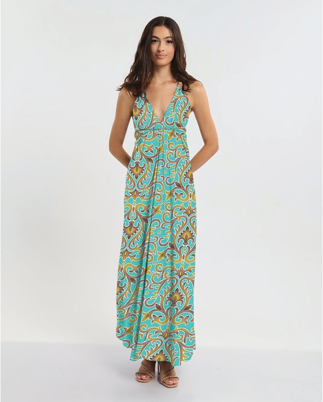 ΦΟΡΕΜΑ ΕΞΩΠΛΑΤΟ ΜΑΚΡΥ ΤΙΡΚΟΥΑΖ ΜΕ ΧΡΥΣΑ ΣΧΕΔΙΑ ONE SIZE (60% SILK 40% POLYESTER)