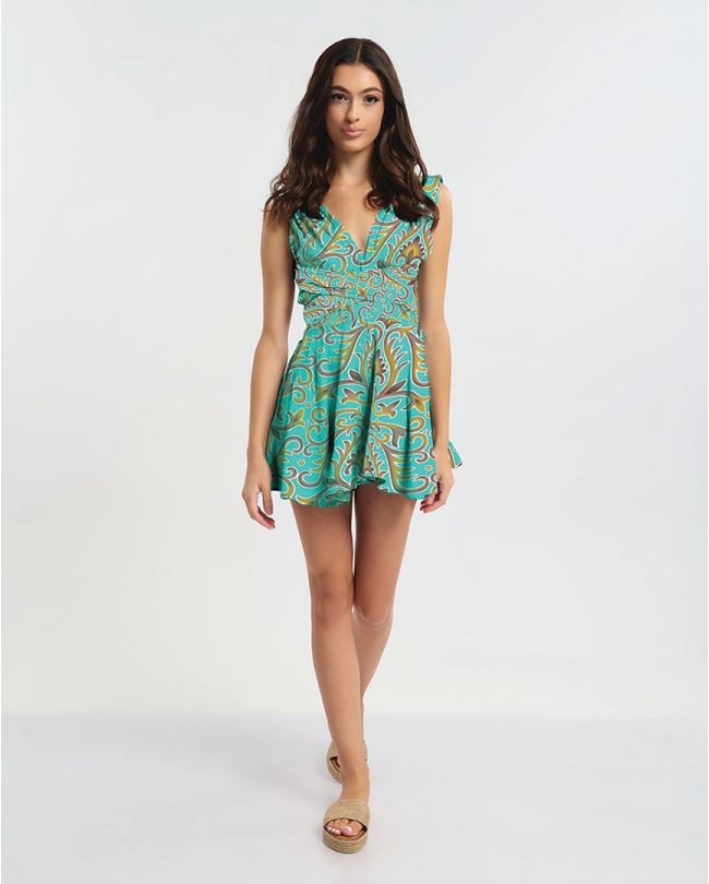 ΠΟΛΥΜΟΡΦΙΚΟ ΚΟΝΤΟ ΦΟΡΕΜΑ ΤΙΡΚΟΥΑΖ ΜΕ ΧΡΥΣΑ ΣΧΕΔΙΑ ONE SIZE  (60% SILK 40% POLYESTER)