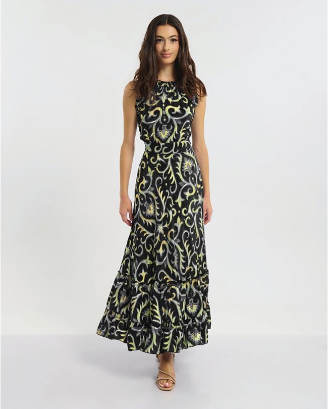 ΑΜΑΝΙΚΟ ΦΟΡΕΜΑ ΜΑΚΡΥ ΜΑΥΡΟ ΜΕ ΧΡΥΣΑ ΣΧΕΔΙΑ ONE SIZE (60% SILK 40% POLYESTER)