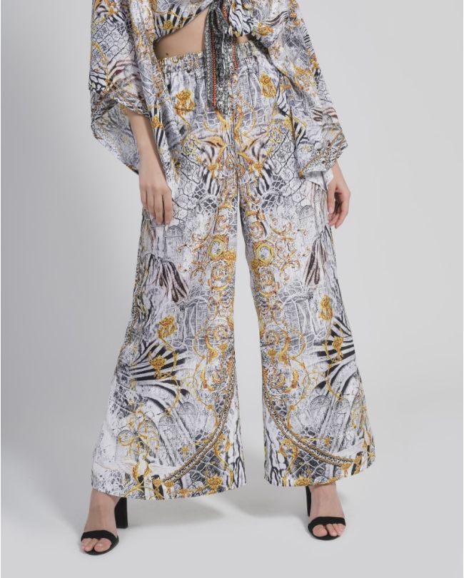 PANTS IN WHITE AND BLACK WITH GOLD DETAILS S/M (100% CREPE)