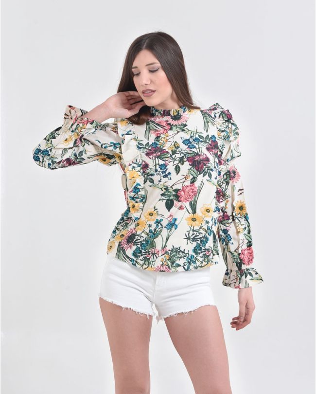 BLOUSE IN BEIGE COLOR WITH FLOWERS  ONE SIZE  (RAYON)