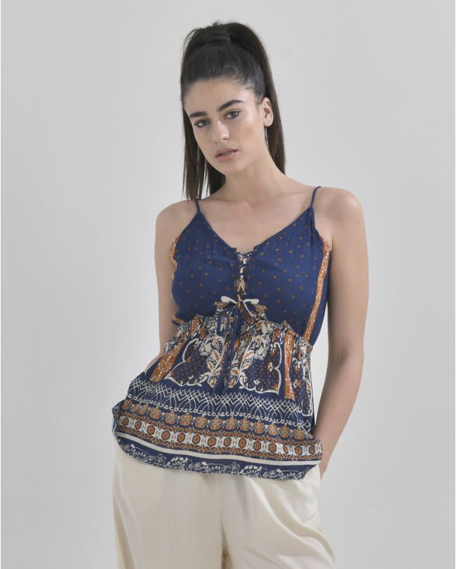 ΜΠΛΟΥΖΑΚΙ ΜΠΛΕ/ΚΑΦΕ ΕΜΠΡΙΜΕ M/L (RAYON)