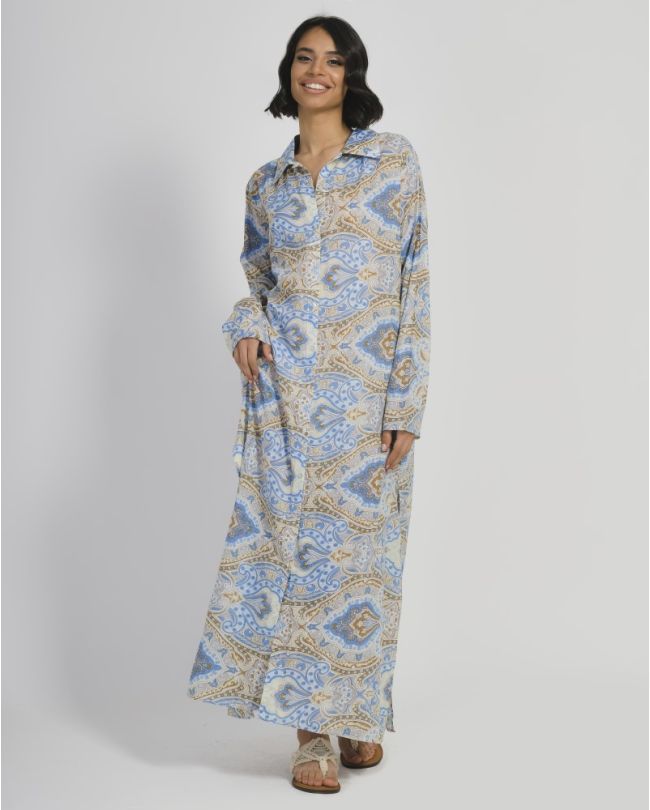 ΠΟΥΚΑΜΙΣΑ ΜΑΚΡΙΑ ΓΚΡΙ/ΜΠΛΕ ΜΕ ΣΧΕΔΙΑ M/L (100% COTTON)